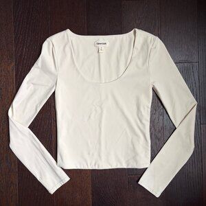 Open Edit Smooth Edit Scoop Neck Long Sleeve Top (Ivory Dove) - Extra Small